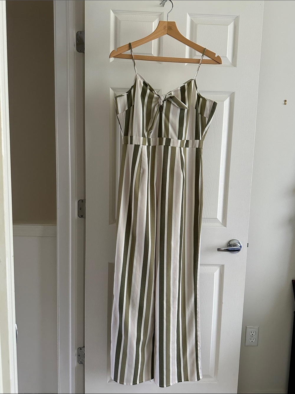 Romeo & Juliet Couture Olive Green & Cream Striped Wide-Leg Jumpsuit